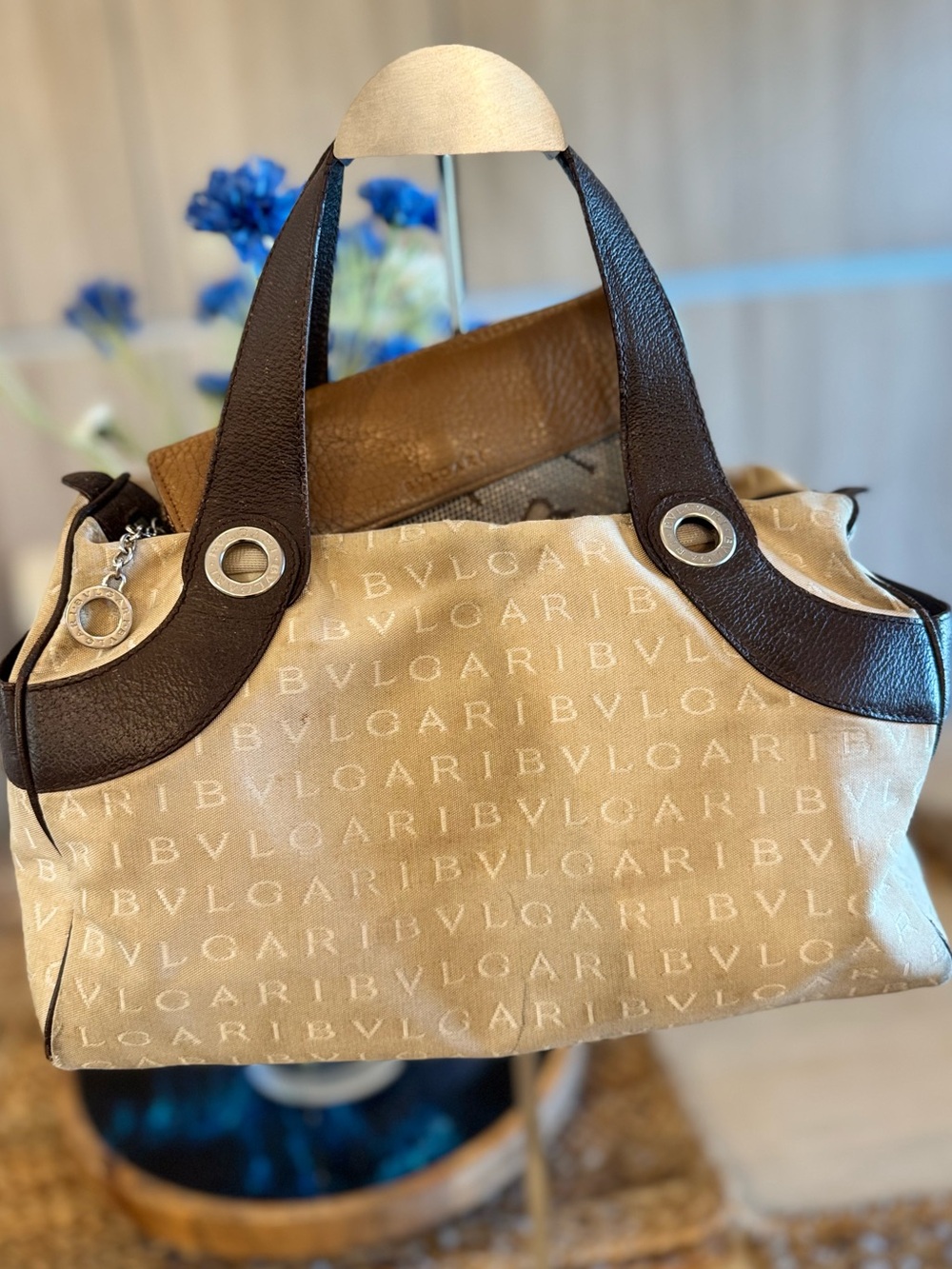 Authentic Vintage Bvlgari Bulgari Monogram Canvas Tote Shoulder Bag + Wallet Set